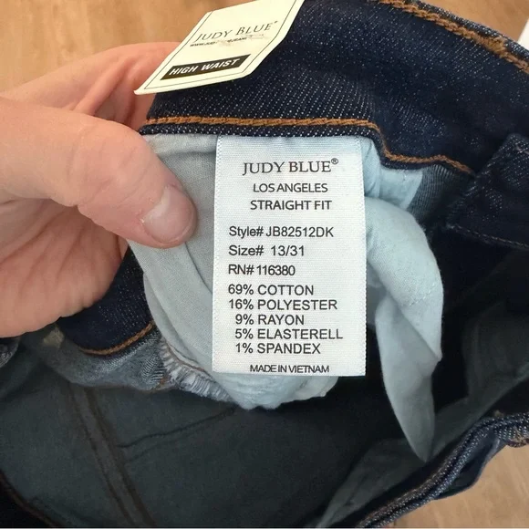 NWT Judy Blue Straight Leg Jeans 13/31 Blue Dark Wash High Rise Stretch Raw Hem - Picture 9 of 16